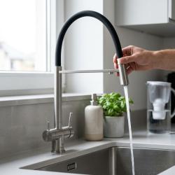 Pure.Sink Elite Steel Flex 3-way Stainless Steel Kitchen Faucet with Flexible Spout and Filtered Water PS8110-02